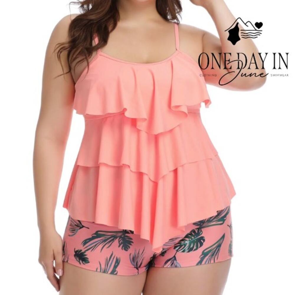 Aleumdr Flounce Boyshort Tankini Swimsuit Size XL